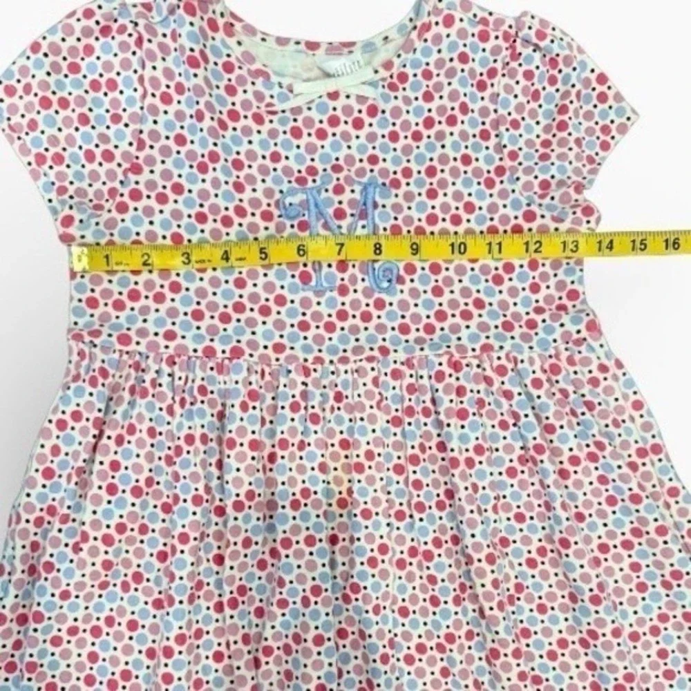 Gymboree‎ Girls Pink Blue Polka Dot Monogram Initial M Cotton Dress Size 10